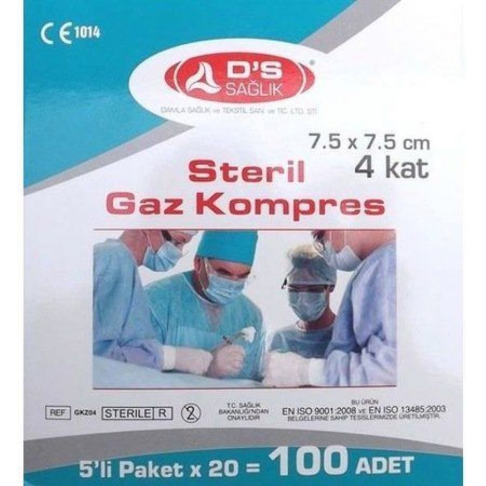 STERİL GAZ KOMPRES 7.5CM X 7.5CM 4 KAT 5Lİ ZARF 100LÜ PAKET ...